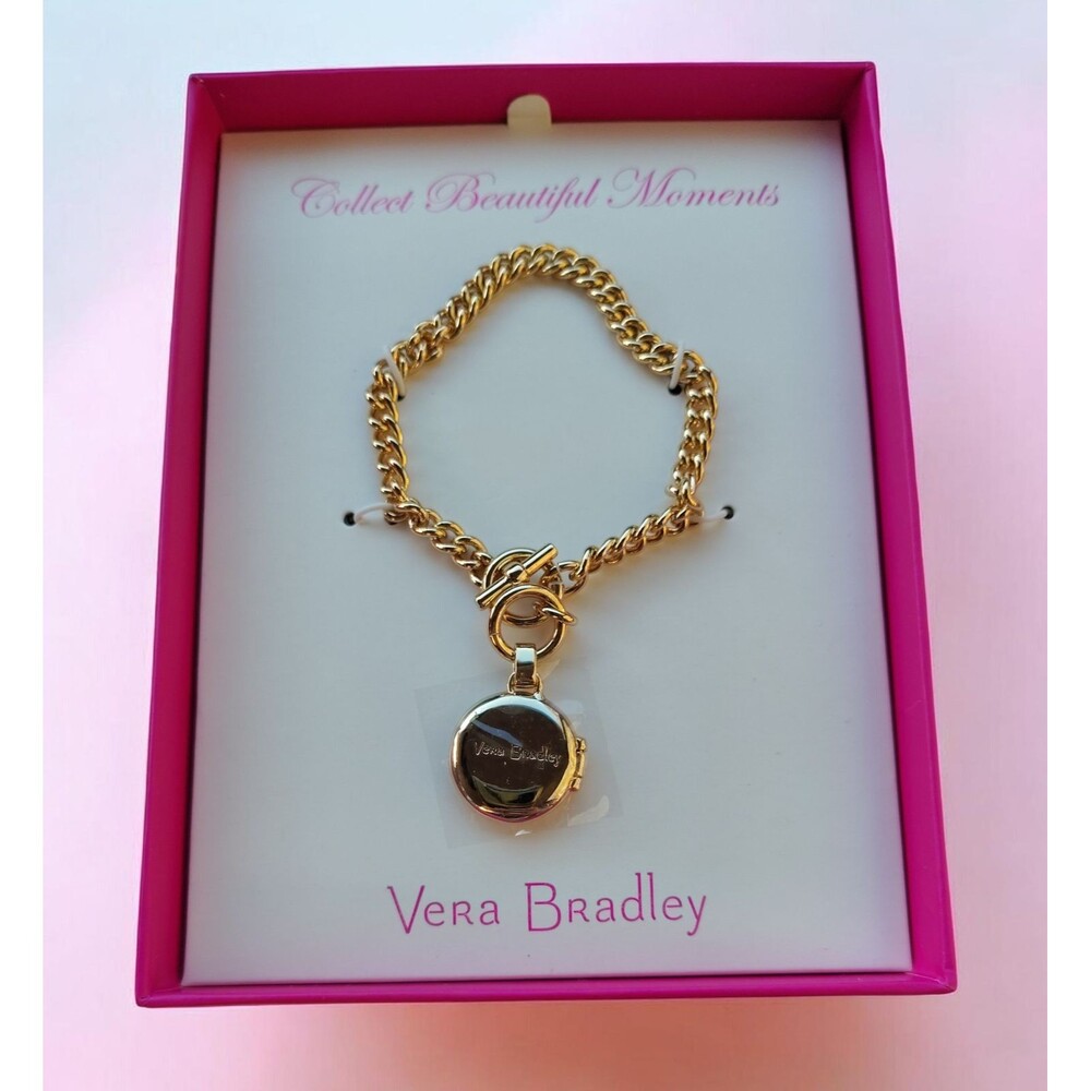 Vera Bradley Collect Moments Bracelet Gold Tone Chain Locket Charm Jewelry Gift